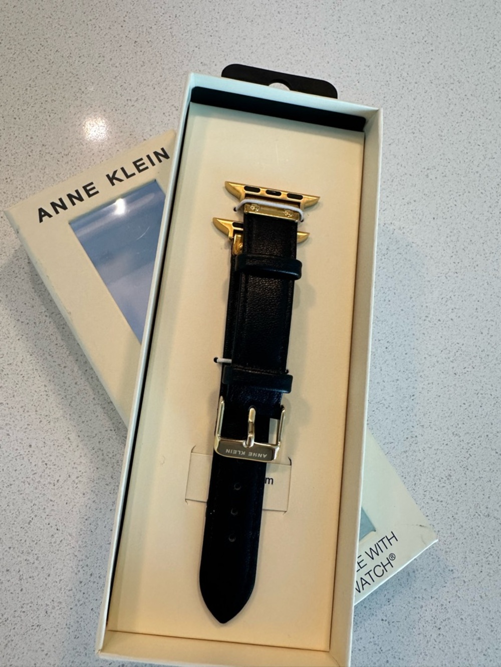 Anne Klein Black Genuine Leather Apple Watch Band 38/40/41mm